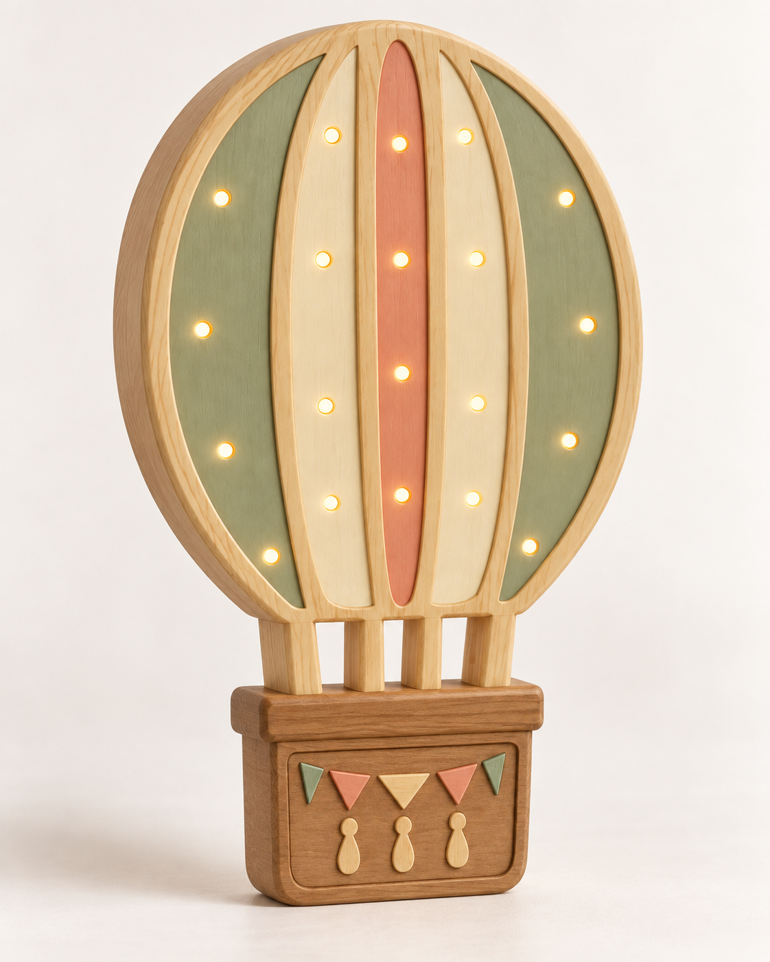 Lampe Montgolfière ORAWOOD à poser avec points lumineux, vue trois-quarts