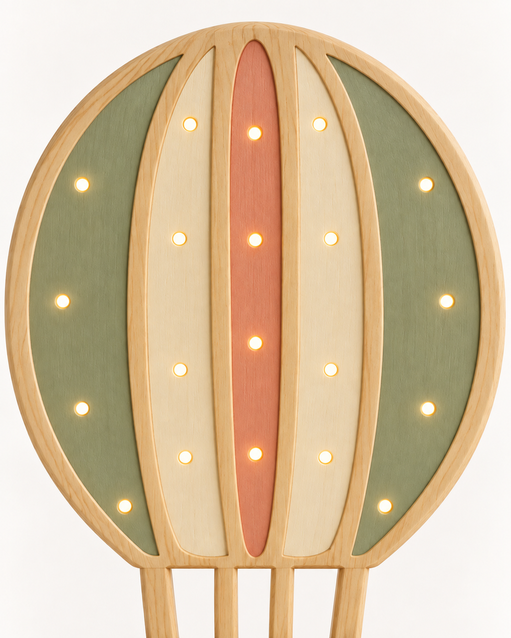 Lampe Montgolfière ORAWOOD à poser, détail des panneaux et points lumineux