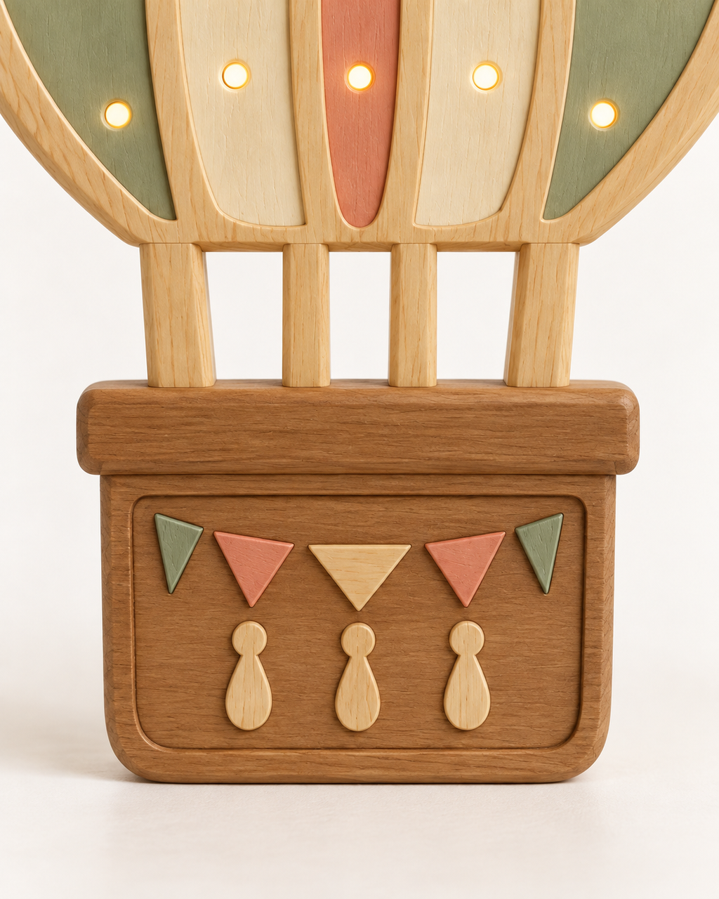 Lampe Montgolfière ORAWOOD à poser, détail des quatre montants et de la nacelle