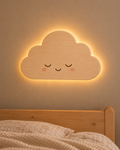 Visualisation illustrative de la lampe Nuage murale ORAWOOD avec halo lumineux arrière