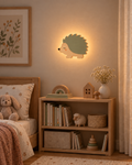 Visualisation illustrative de la lampe Hérisson murale ORAWOOD avec halo lumineux arrière