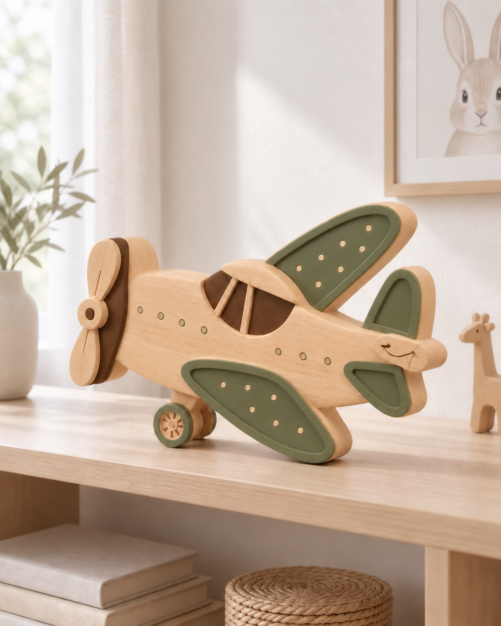 Lampe Avion ORAWOOD éteinte dans une chambre d’enfant lumineuse