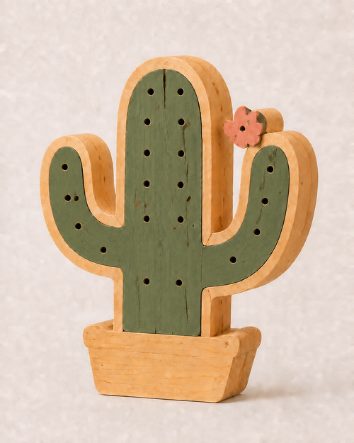 Lampe veilleuse Cactus ORAWOOD en pin massif, éteinte