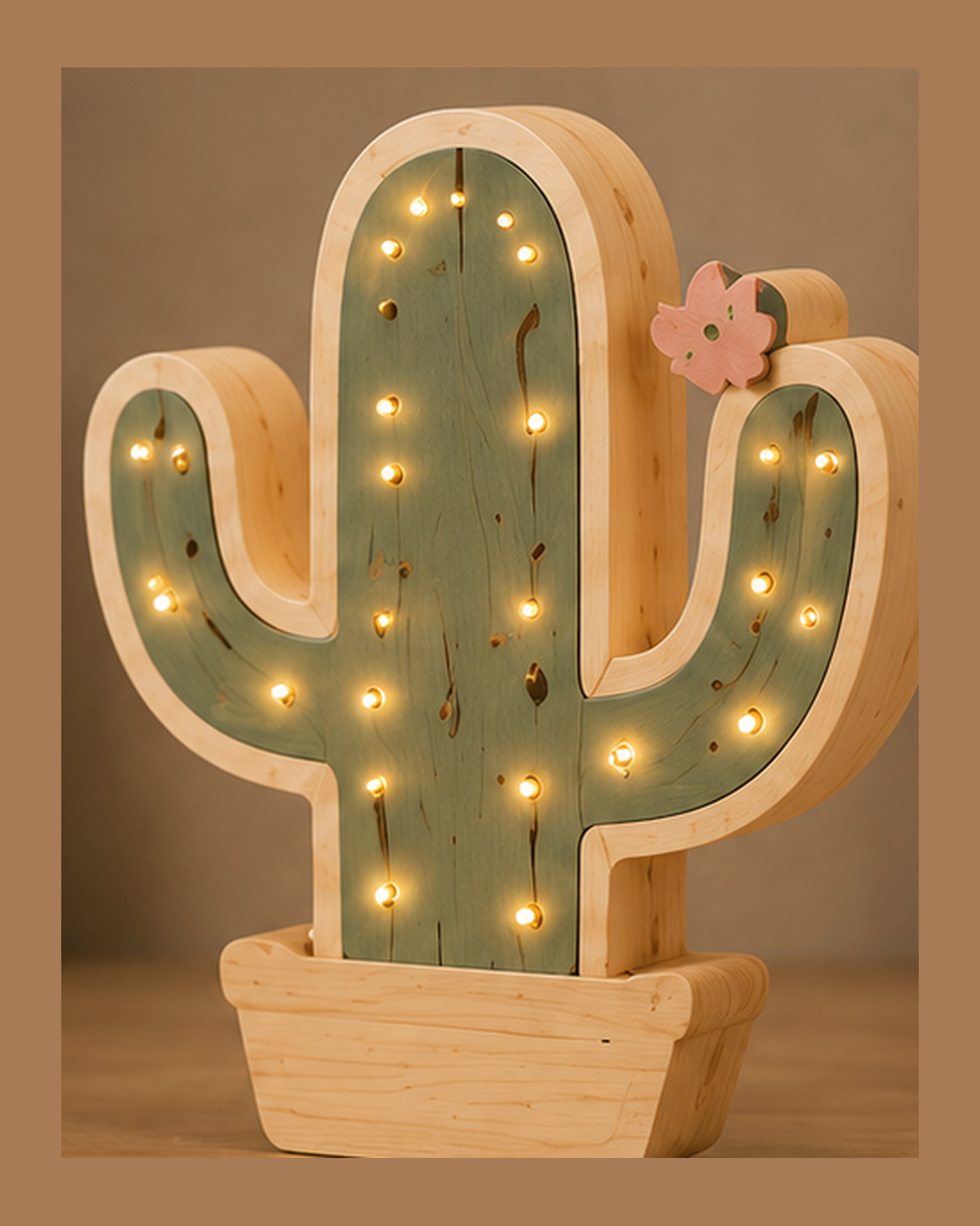 ORAWOOD Cactus solid pine night light, illuminated