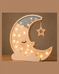Lampe veilleuse Lune ORAWOOD en pin massif, allumée