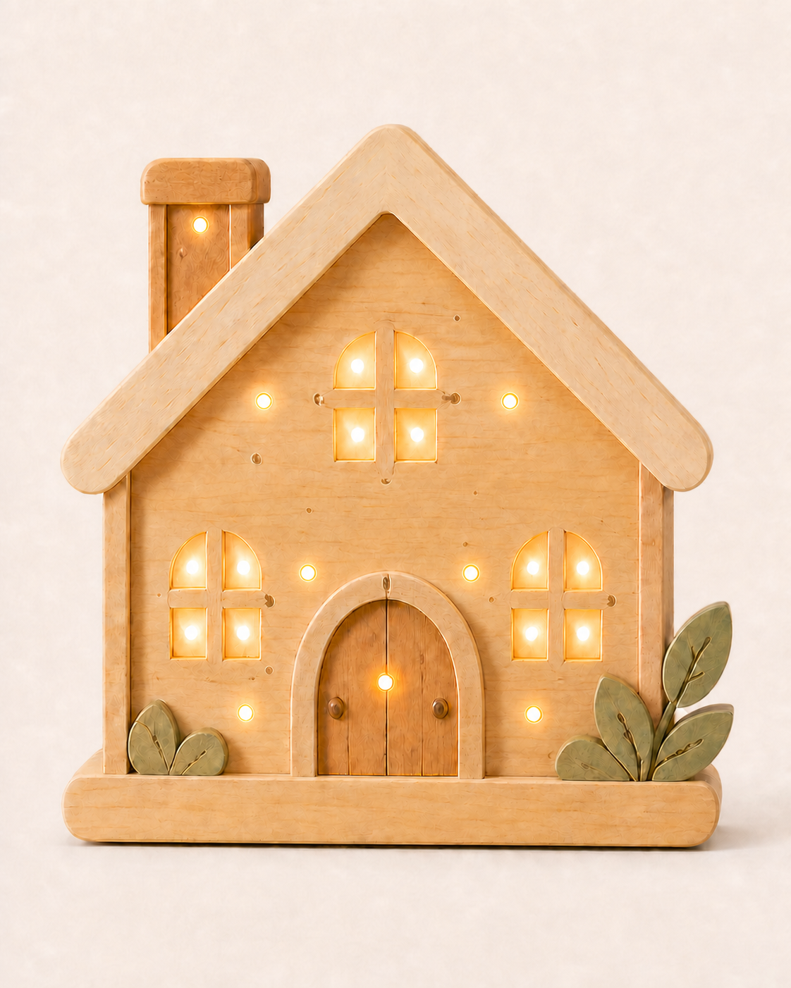 Lampe veilleuse Maison ORAWOOD en pin massif, allumée