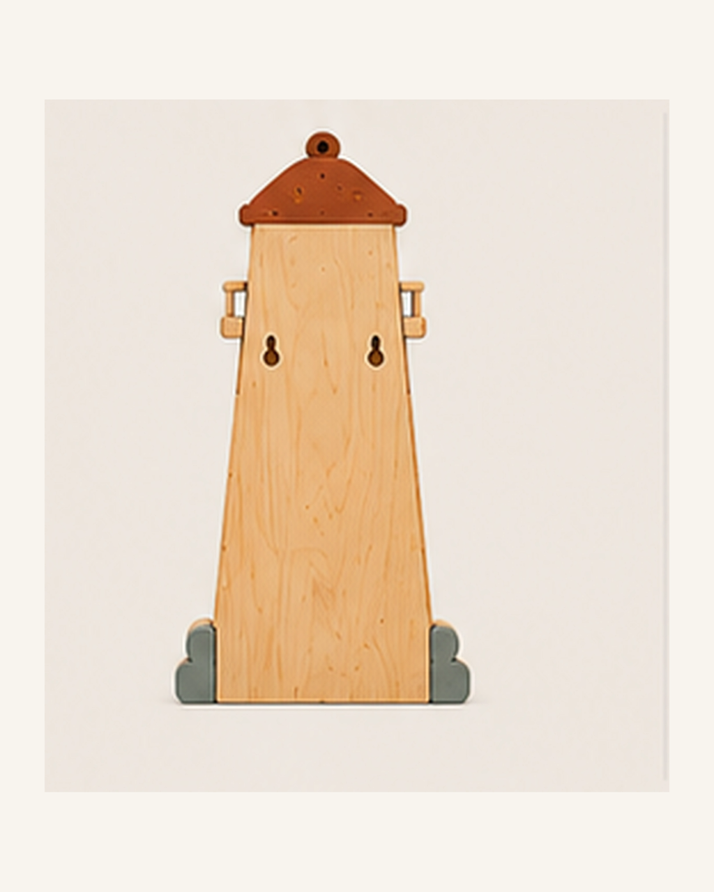 ORAWOOD Lighthouse solid pine night light, rear view showing the wall-mounting points