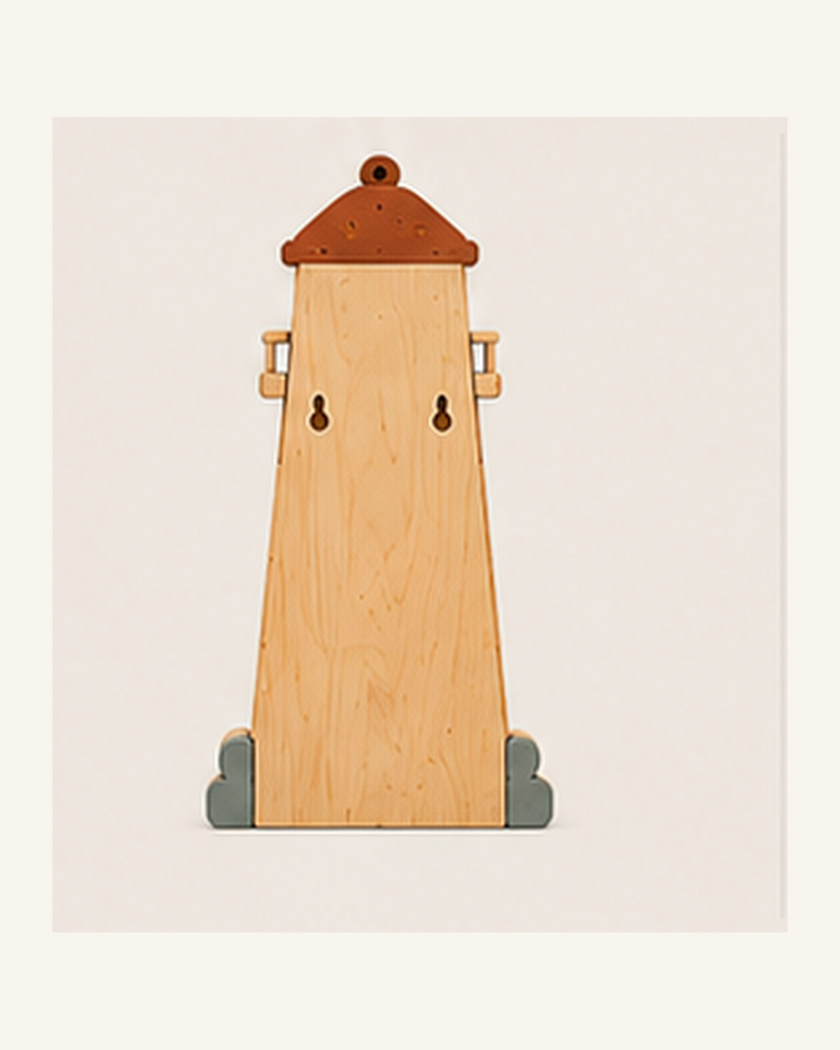 ORAWOOD Lighthouse solid pine night light, rear view showing the wall-mounting points